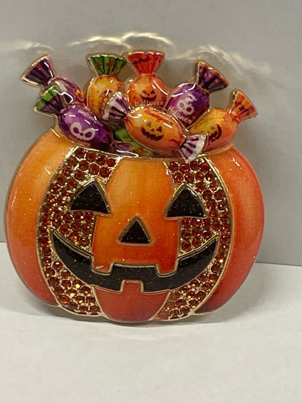 Halloween Pumpkin Candy Pin Brooch in Orange and Purple